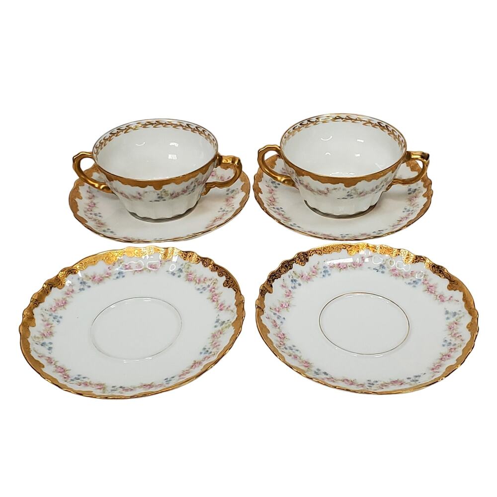 Antique Tiffany & Co NY Theodore Haviland Limoges Porcelain Bouillon Cups Saucer